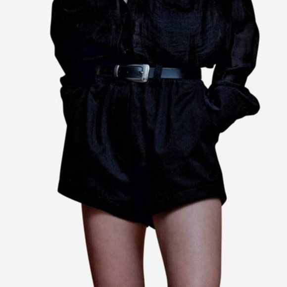 SECULAR Parker High Waist Denim Shorts White S Pull-on Pocket Cotton Minimalist - Picture 3 of 6